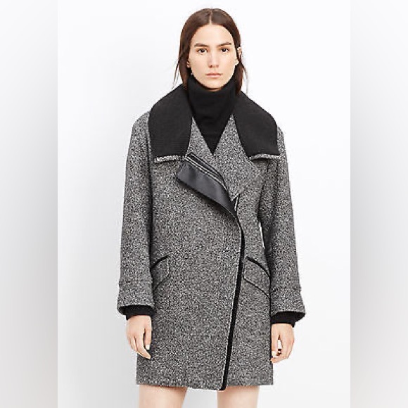 Vince grey Shawl Collar Asymmetric-Zip Coat size L with sweater collar - Picture 2 of 12